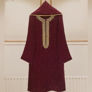 Original aghanoor TWO PIECE 100% PURE CHIFFON BEAUTIFUL EMBROIDERED